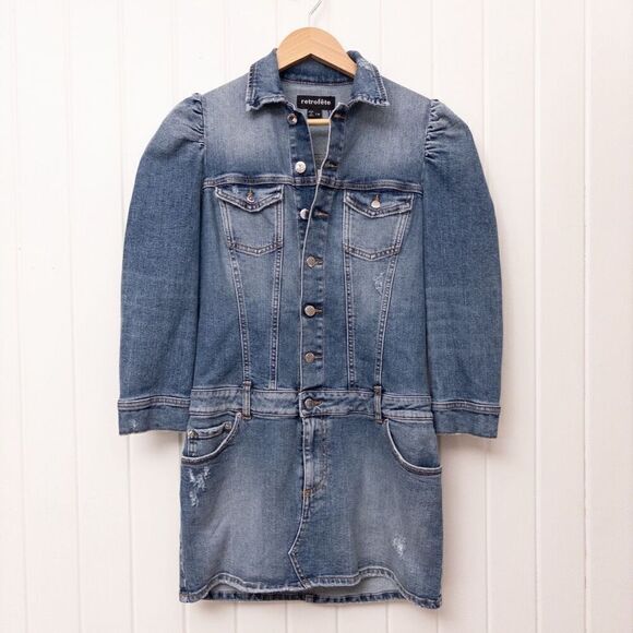 Retrofete Sibi Puff Sleeve Denim Mini Dress Size Medium - Picture 2 of 10